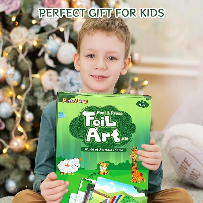 PERRYHOME Foil Arts and Crafts Kits-DIY No Mess Animal Fun Foil Paper Craft Kits,Non-Toxic Kids Car Airplane Travel Activities Toys,Gifts for 4 5 6 7 8 Year Old Girls Boys Toddler Children