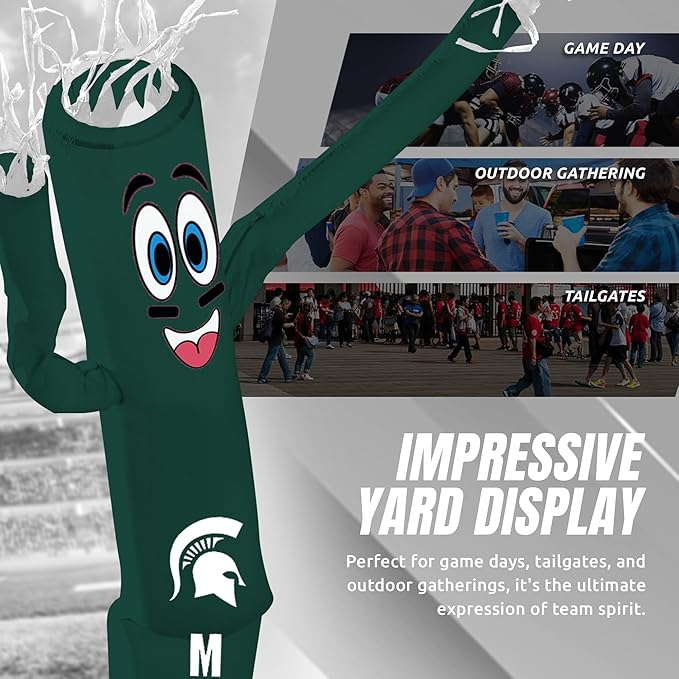 NCAA Michigan State Spartans Football Wacky Waving Inflatable Tube Guy with LED Lights & Built-in Blower - 6" x 36" x 96" Inflatable Tube Man Crazy Sports Fan Outdoor Party Decoration