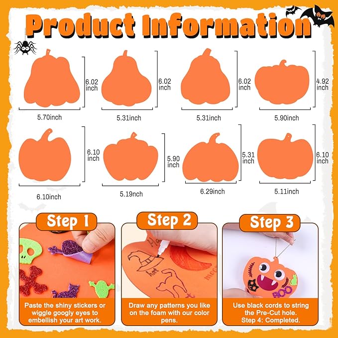 Max Fun 332PCS Halloween Crafts for Kids, Halloween Activities Foam Pumpkins for Crafts Stickers Gift Kits, DIY Art and Craft Set for Holiday Classroom Decorations Party Favors Supplies