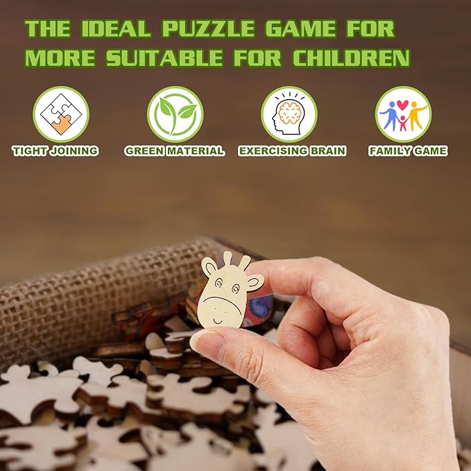 Wooden Puzzles for Kids Ages 4-6 - Giraffe Puzzle (11.4 x 11.4 in) - 50 Piece Puzzles for Kids - All Pieces Unique Shape - Gifts for Boys Girls Toddlers Ages 3-5 2-4 Year Old