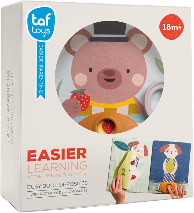 Taf Toys Busy Book for Toddlers 1-3, Montessori Quiet Activity Book with 15 Activities - Opposites Concepts - Ideal Toddler Busy Book for 1 Year Old - Boy Toys Girl Birthday Gift