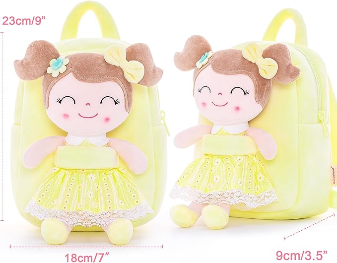 Gloveleya Back to School Gifts for Girls Kids Backpack Toddler Girls Backpacks with Soft Plush Spring Girl Doll Toys Yellow 9"…