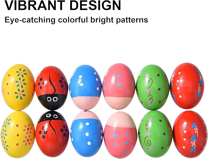 Easter Basket Stuffers, 12 Pcs Wooden Easter Eggs for Kids Babies, Egg Shakers Musical Percussion Instruments for Valentines Easter