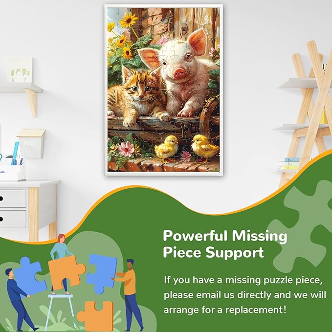 100 Piece Puzzles for Kids Ages 4-8, Cat Pig Kids Puzzles 100 Piece Ages 4-6 6-8 8-10 Animal Floor Jigsaw Puzzle Educational Puzzle Toys Preschool Birthday Gifts for Boys and Girls