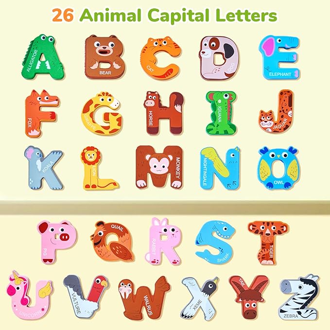 JoyCat Wooden Animal Alphabet Puzzles for Toddlers 1-3, 26 Letter Pieces, Montessori ABC Learning Toy, Gifts for 1 2 3 4 5 Year Old Boy Girl, Preschool Learning Activities