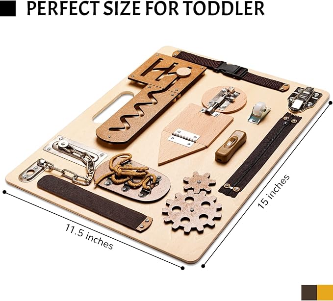 Montessori Busy Board for Toddlers, Wooden Sensory Toys, Preschool Learning Activities for Fine Motor Skills Travel Toy, Basic Life Skills Educational Gifts for 1, 2, 3 Years Old Kids Boys Girls