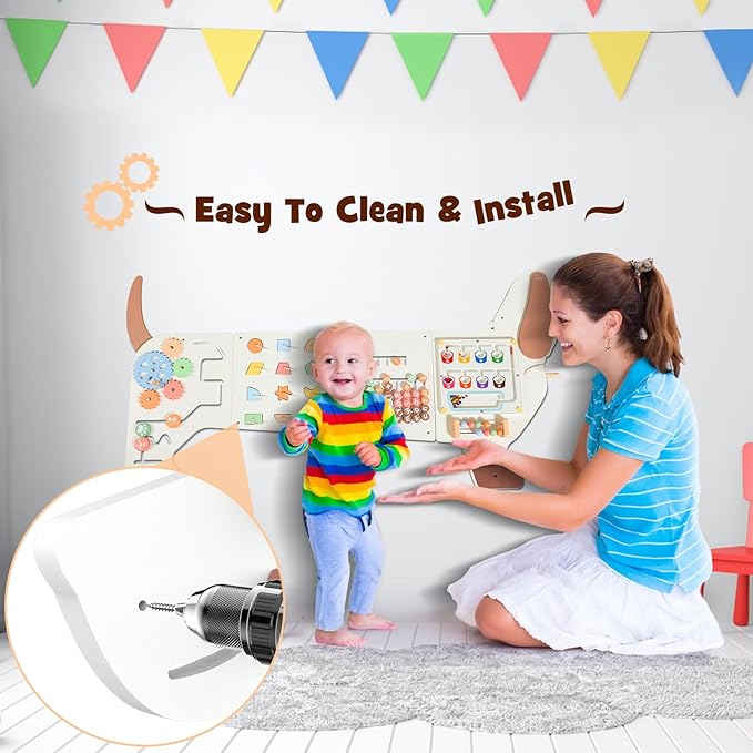 Wall Activity Panels Busy Board: Dog Montessori Sensory Toys for Toddlers - Learning Activity Center Children's Daycare Nursery Playroom Essentials
