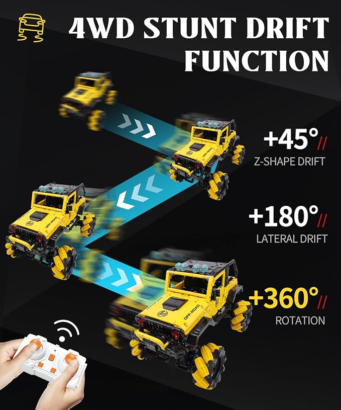 Off-Road Car Building Kits with Remote Control for Adults,Technic Pickup Truck Building Blocks Toys,STEM Engineering Gift for Mens,Boys,Kids-1490PCS(Yellow)