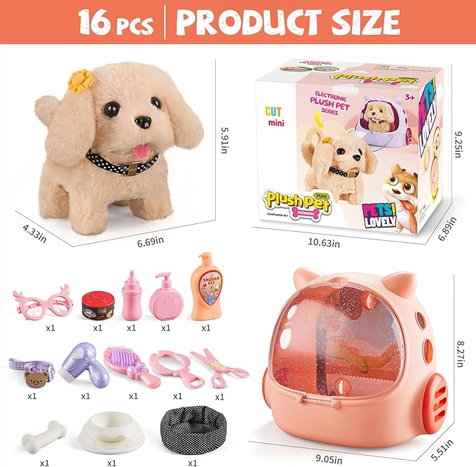 16 Pcs Robot Dog Toys for Girls, Toys for 3 4 5 6 7 8 Year Old Girls Kids Boys, Realistic Robot Puppy Toy for 5-7 6-8, Ideas Birthday Gifts for Girl 3 4 5 6 Year Old