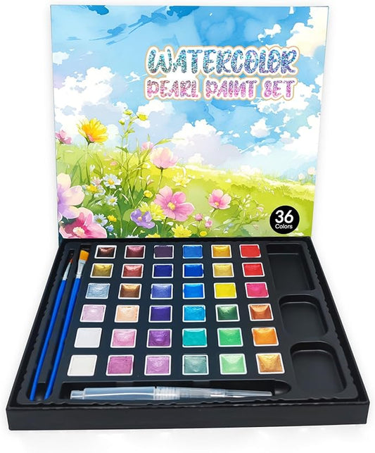 2ml Large Capacity Metallic Watercolor Paint Set, 36/60/84 Color Metallic/Pearlescent/Glitter/Color Shifting/Shimmer Water Color Paint for Adult Kids with 2 Paintbrushes