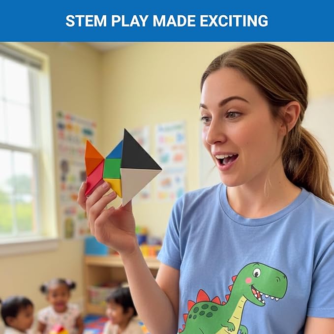 Pickagram Tangram 3D Magnetic Puzzle for Kids (8-12), Adults & Seniors | STEM Certified Fidget Puzzle - Magnetic Pattern Blocks for Cognitive Development, Creativity & Focus - Random Mix