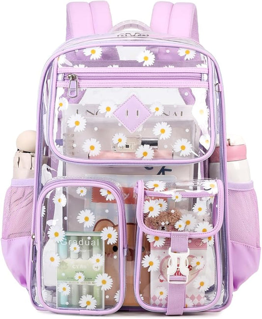 Clear Backpack for School,Heavy Duty PVC Transparent Bookbag for Girls Stadium Approved See Through Backpack