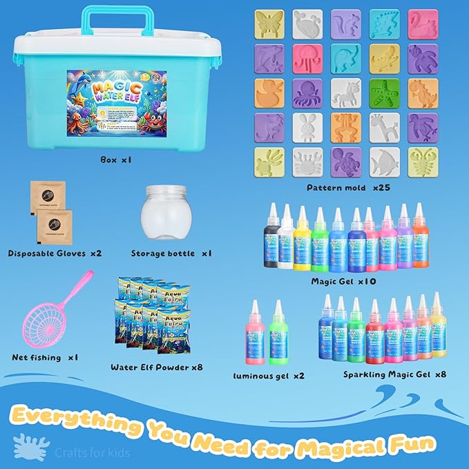 Crafts Kits Toys - Birthday Gifts for Girls & Boys 6-12, 25 Molds 20 Colors Magic Water Elf Toy Kit, Aqua Fairy Water Gel Kit for Kids, DIY Squishy Maker, Make Your Own Water Pets