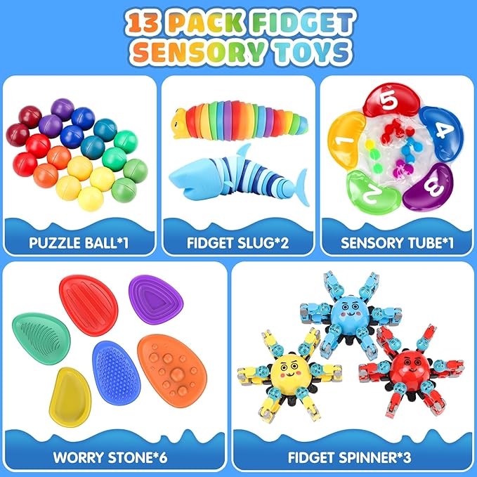 Fidget Sensory Toys for Kids Adults with Autism ADHD: 13 Pack Anxiety Relief Items Toy, Fun Classroom Prize & Travel Toys, Stress Relief Toy Gifts Party Favors for Kids
