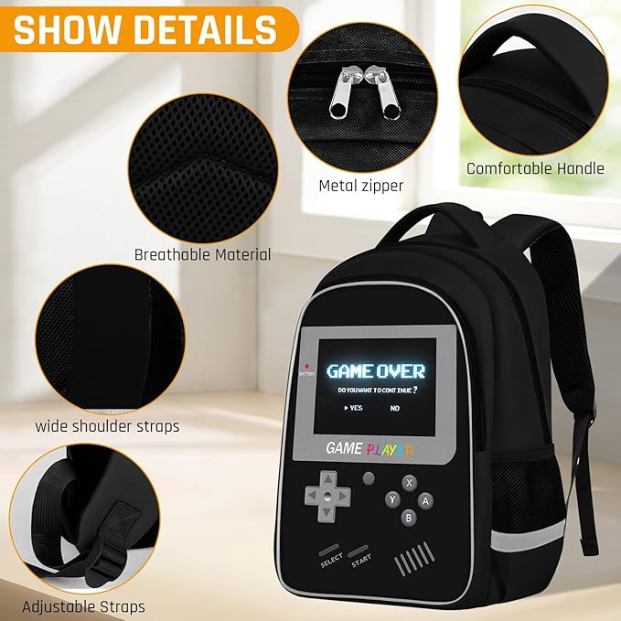 School Backpack For Boys - Gamer Boys Backpack For Kids Children Teens Elementary Middle School - Ages 6-18,17″