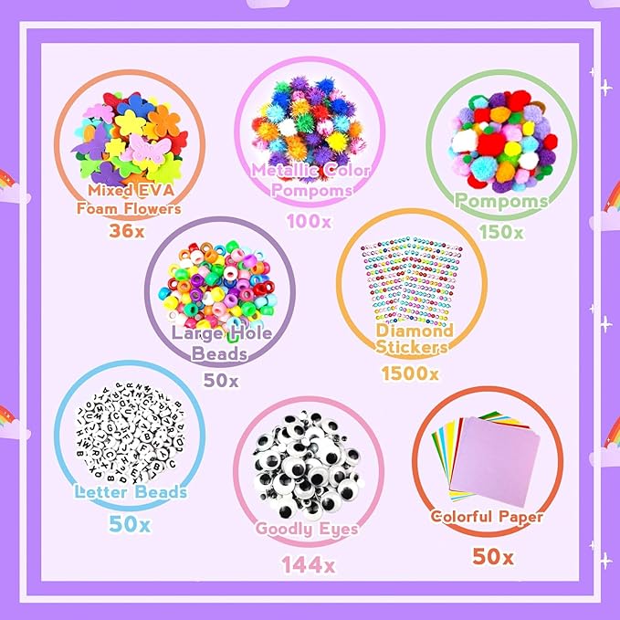 ZEIZHUBN Arts and Crafts Supplies for Kids Crafts Kit with Pipe Cleaners DIY Crafts for Kids Art School Supplies Materials All in Crafting Box Craft Supply Set Gifts for Kid Girls Boys Age 4-8, 8-12