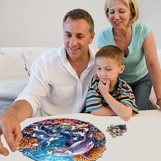 Wooden Puzzles for Adults, Dolphins World Wooden Jigsaw Puzzles 500pcs, 16.5x16.5in,Royal, Unique Shape Ocean Adult Puzzles,Irregular Wood Puzzles Creative Gift for Adults and Kids Family Game
