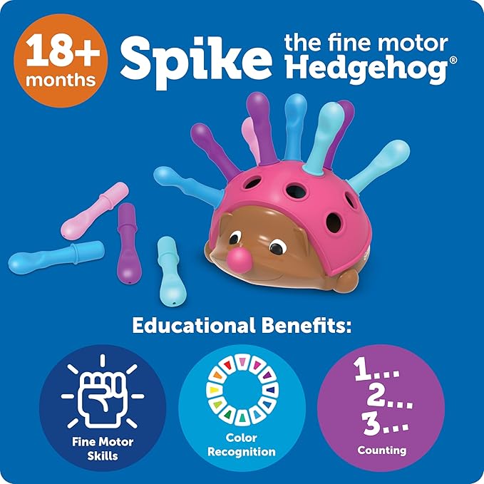 Learning Resources Spike The Fine Motor Hedgehog Pink - 14 Pieces, Ages 18+ months Fine Motor and Sensory Toy, Educational Toys for Toddlers, Montessori Toys