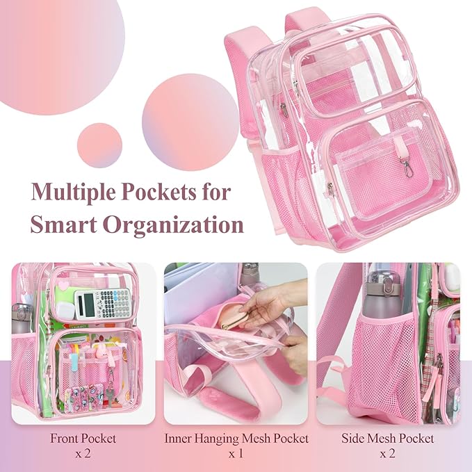 PACKISM Clear Backpack for School - 17 inch Large Heavy Duty Clear Bookbag, See Through PVC Backpacks (for age 12 above)