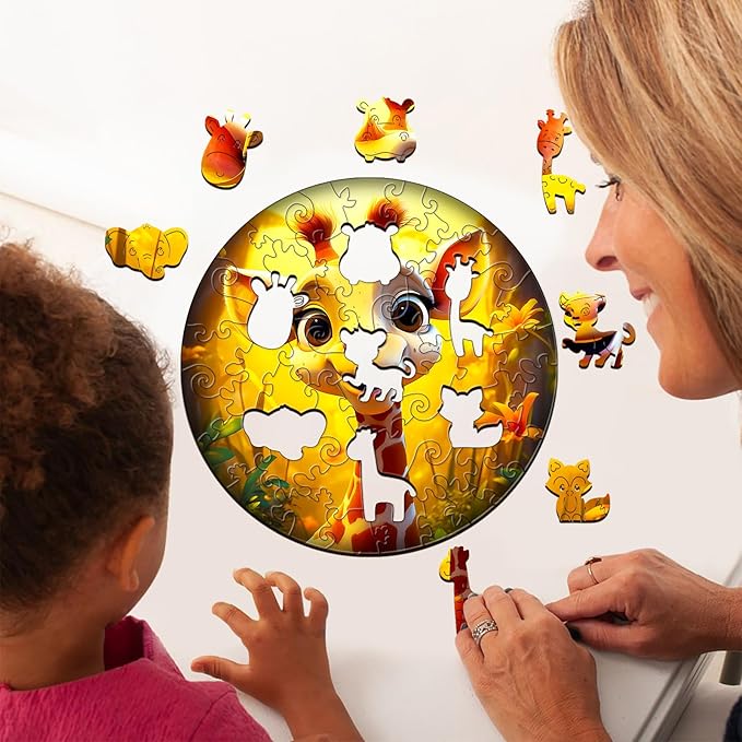 Wooden Puzzles for Kids Ages 4-6 - Giraffe Puzzle (11.4 x 11.4 in) - 50 Piece Puzzles for Kids - All Pieces Unique Shape - Gifts for Boys Girls Toddlers Ages 3-5 2-4 Year Old