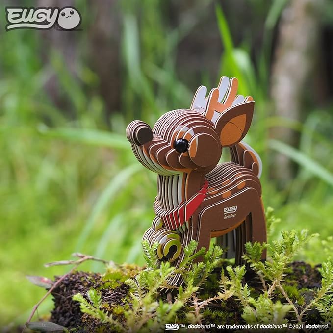 Eugy Reindeer 3D Puzzle, 22 Piece Eco-Friendly Educational Toy Puzzles for Boys, Girls & Kids Ages 6+