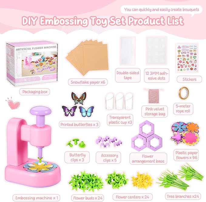 Flower Machine Fabric Flower Bouquets Craft Kit, DIY Arts and Crafts for Kids,Making Kit Includes Storage Bag,Educational STEM Activity Toys Gift for Girls Boys Birthday Christmas Holiday