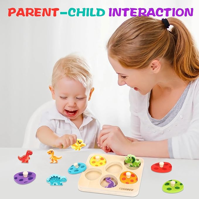 Wooden Puzzles for Toddlers 1-3, Dinosaur Matching Egg Puzzle Montessori Toys for 1 2 3 Year Old Boy Girl Gifts, Preschool Education Learning Toys
