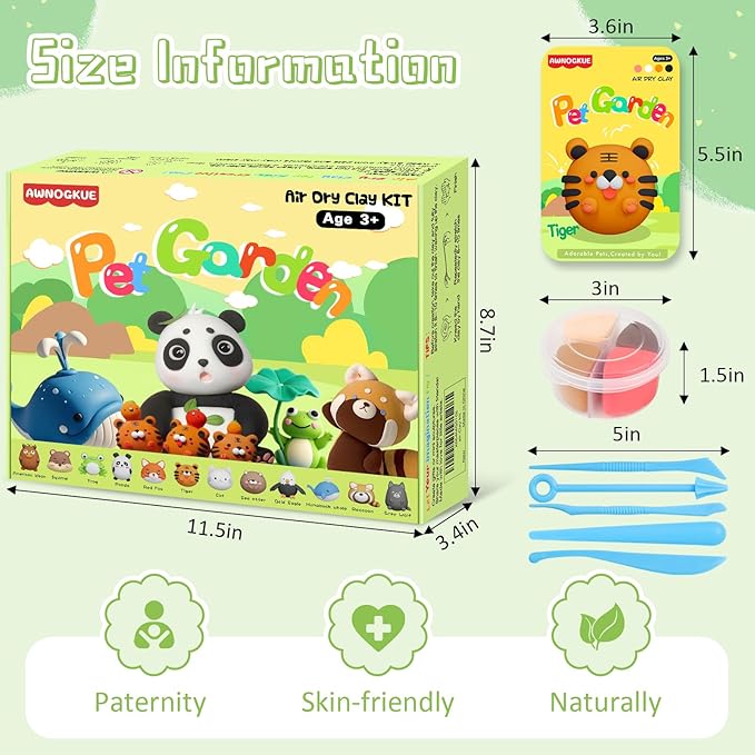 Air Dry Clay for Kids,12 Boxs Modeling Clay Kit with 5 Sculpting Tools, Safe Non-Toxic Model Magic Clay, DIY Art and Crafts Toy Gift, Party Home Favors for Boys, Girls, Toddler
