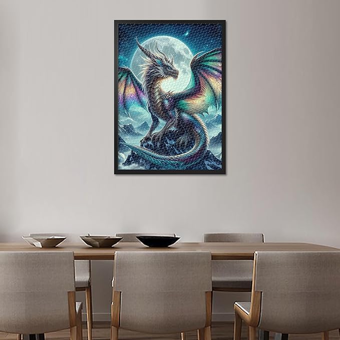 Dragon Puzzles for Adults 1000 Pieces - Difficult Challenging Family Puzzle Moon, 27.5x19.7 Inch Jigsaw Puzzles Fantasy Animals, Puzzle Game for Women Home Decoration Gift