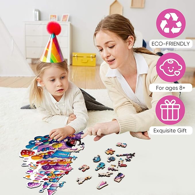 Wooden Puzzles for Adults, Birthday Cake Castle Puzzles 448 Pieces, Unique Shaped Mushroom Jigsaw Puzzles for Adults and Kids, Birthday Gifts Fun Challenge Family Game 16.9'' x 12.8''