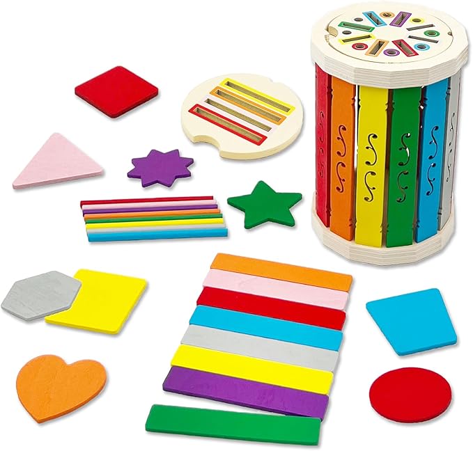 Wooden Montessori Baby Toddler Toys: Learning Fine Motor Skills Sensory Toys for Toddlers 3-5, Educational Color Sorting Preschool Learning Activities Boys Girls Gifts (Rainbow Bucket)
