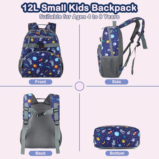 FlowFly Kids Backpack for Toddler Boys Girls, Simple Lightweight Bookbag for Daycare Kindergarten Elementary School Travel, Small Modern Bag (Medium 15'', Astronaut)