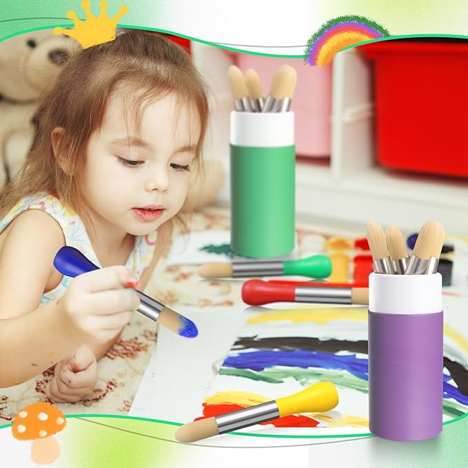 12 Pack Watercolor Paint Brushes Bulk Set for Kids Baby Toddler-4 Pcs Per Set Jumbo Brushes with Chubby Wood Handles for Easy Grip Paintbrushes Non Toxic Bristles for Art Craft (Colored)