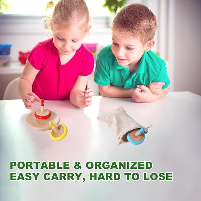 WODI 4PCS Wooden Spinning Tops - Adorable Animal Gyroscope Toys for Toddlers, Safe & Fun Montessori Educational Gift, Fidget Spinner for Kids/Toddlers (#3)