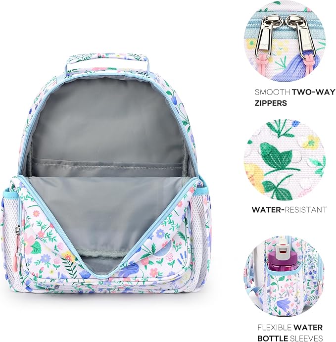 mibasies Toddler Backpack for Girls 2-4: Preschool Kindergarten Backpack - Cute Kids Backpacks for Girls - Floral Blue