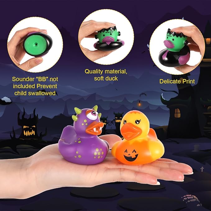 52 Pcs Halloween Rubber Ducks,Bulk Halloween Ducks Toys for Halloween Goodie Bag Stuffers, Rubber Duckies Baby Bath Toys for School Classroom Game Prizes,Halloween Party Favors Gifts for Kids