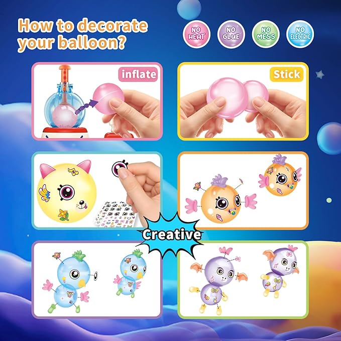 nicknack 195pcs Space Rocket DIY Balloons with Pump, DIY Sticky Balloon Maker Toy Craft Kits for Kids,Magic Balloon Kit with Bouncy Balloons Stickers Accessories, Toy Gift for Kids Boys Girls Ages 3+