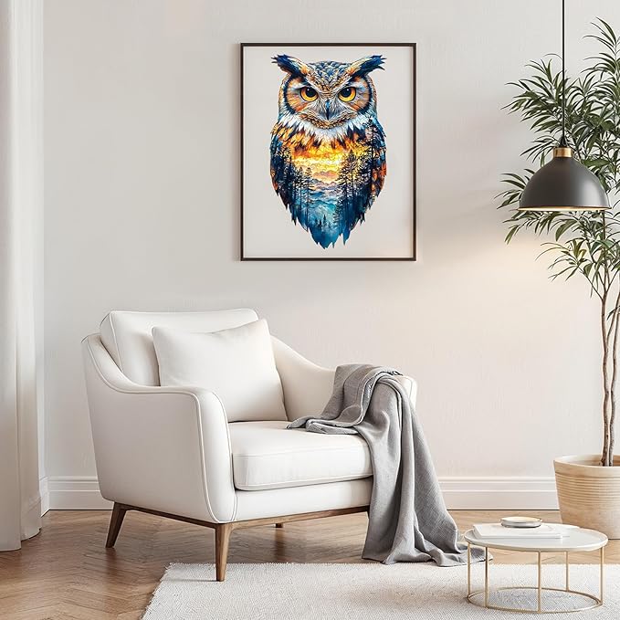 Wooden Jigsaw Puzzles, Forest Owl Wooden Puzzles for Adults with Unique Shape, Adult Jigsaw Puzzle, Birthday Gifts for Adults, 13.3"x8" - 170pcs