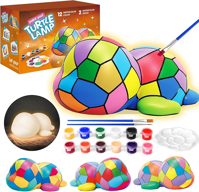 Paint Your Own Turtle Lamp Kit - Art Supplies Arts & Crafts Kit, Painting Kit for Kids Ages 6-12, Arts and Crafts for Kids Ages 8-12, Christmas Birthday Gifts for Girls Boys Age 5 6 7 8 9 10 11 12+