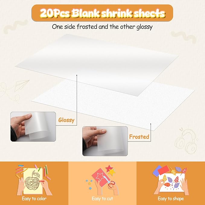 Hayunfiys 150 Pcs Shrink Sheet Set Shrink Paper Keychain Set with 20 Pieces of Shrinkage Paper 130 PCS Keychain and Open Iron Ring for Kids Creative Craft Markers, DIY Jewelry or Creative Crafts