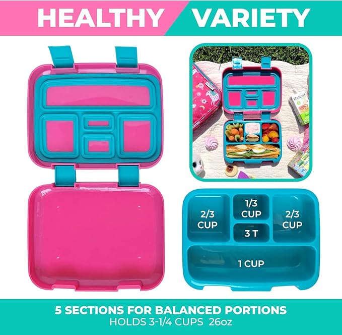 Bento Box with Lunch Bag, Insulated Stainless Steel Thermo for Hot-Cold Food or Soup, Ice Pack Set for Kids Girls Toddlers Snacks for Daycare, Ages 3 to 7, Pink Unicorn