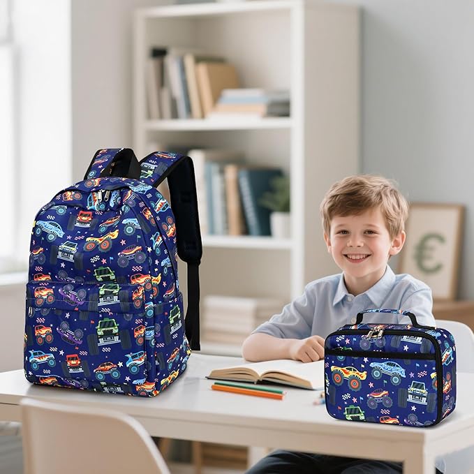 LEDAOU Kids School Backpack with Lunch Box for Boy Girl Toddler BookBag School Bag Preschool Kindergarten Backpack