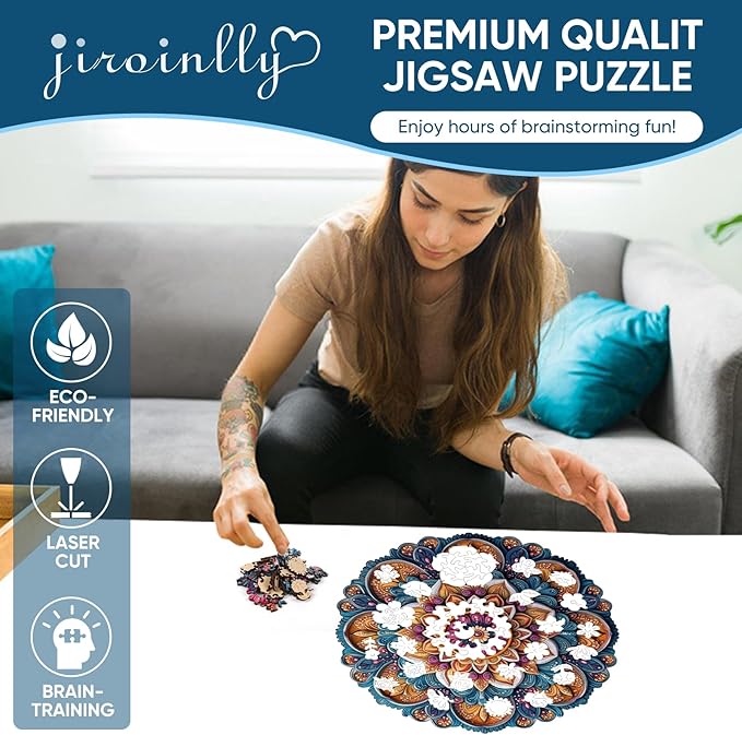 Wooden Jigsaw Puzzles - Mandala Wooden Puzzles for Adults, 500 Pcs King Size 16.7'' x 16.7'', Luxurious Shaped Wood Puzzle, Beautiful Package, Best Gift for Adults and Kids, Family Game