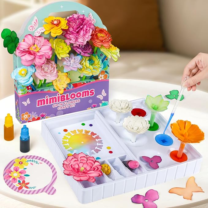 Mimiblooms Paper Flowers Science Kit for Girls, Magic Flower Paper Color Science Dyeing Kit, Arts&Crafts for Kids Age 8-12, Science Experiments Color Changing for Girls 6 7 9 10 11 yr Birthday Gift