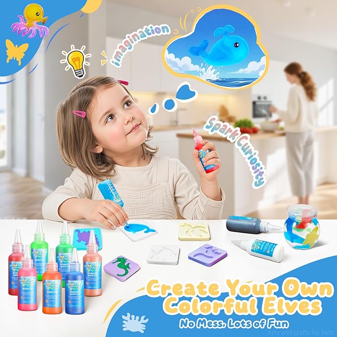 Crafts Kits Toys - Birthday Gifts for Girls & Boys 6-12, 25 Molds 20 Colors Magic Water Elf Toy Kit, Aqua Fairy Water Gel Kit for Kids, DIY Squishy Maker, Make Your Own Water Pets