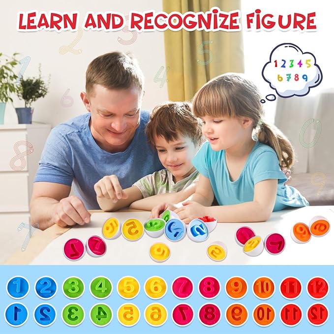 LOOIKOOS Matching Eggs for Toddlers-12PCS Preschool Educational Learning Color & Number Recognition Sorting Skills,Easter Gifts Basket Stuffers