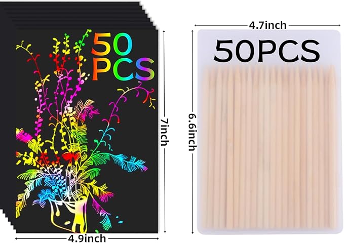 Cityrosy Scratch Art Paper Rainbow Sets 100 Pcs-Black Magic Scratch Off Craft Set for Kids Classroom Supplies Kits for Age 3-12 Kids Party Games Halloween Christmas Birthday Gifts