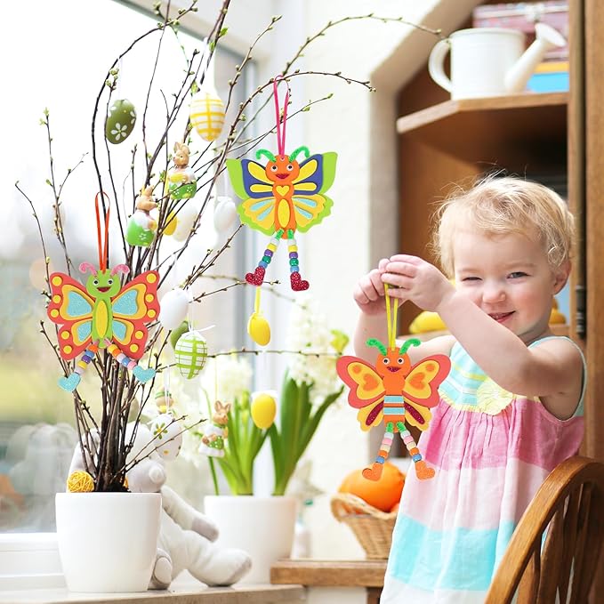 Fennoral 12 Pack Butterfly Craft for Kids Make Your Own Butterfly Foam Stickers with Beads DIY Arts and Crafts for Kids Boys Girls Party Favor Spring Summer Decoration Birthday Gifts