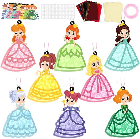 QOUBAI 32 Sets Princess Suncatchers Craft Kit DIY Window Stained Glass Effect Princess Paper Crafts Home School Classroom Decoration Kid Birthday Gift Creative Art Project Activity Game
