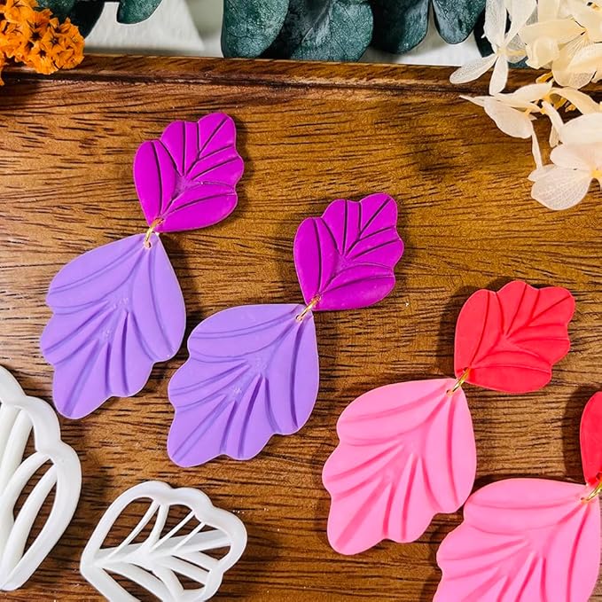 Polymer Clay Cutters Leaf & Feather Shapes – 2 Sizes Clay Earring Cutters for Polymer Clay Jewelry, Molds and Tools for DIY Dangle Earrings
